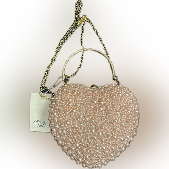 NWT! Kayla+Ava Pearl Heart-Shaped Handbag, Soft Pink - Picture 2 of 7